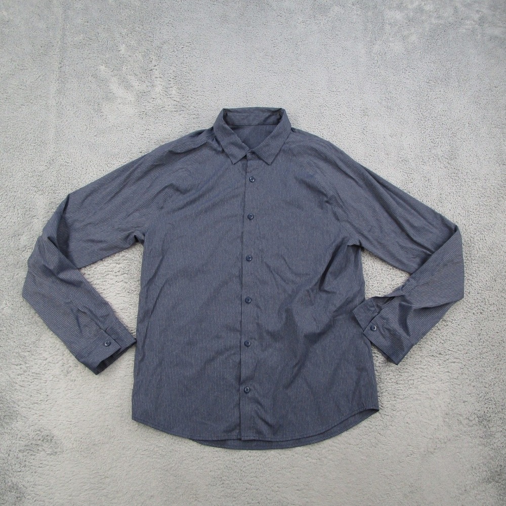 Lululemon Mens Blue White Micro Stripe Button Down Long Sleeve Shirt Size L